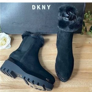 Dkny Bax Black Suede Wedge Lug Sole Booties 7.5M new